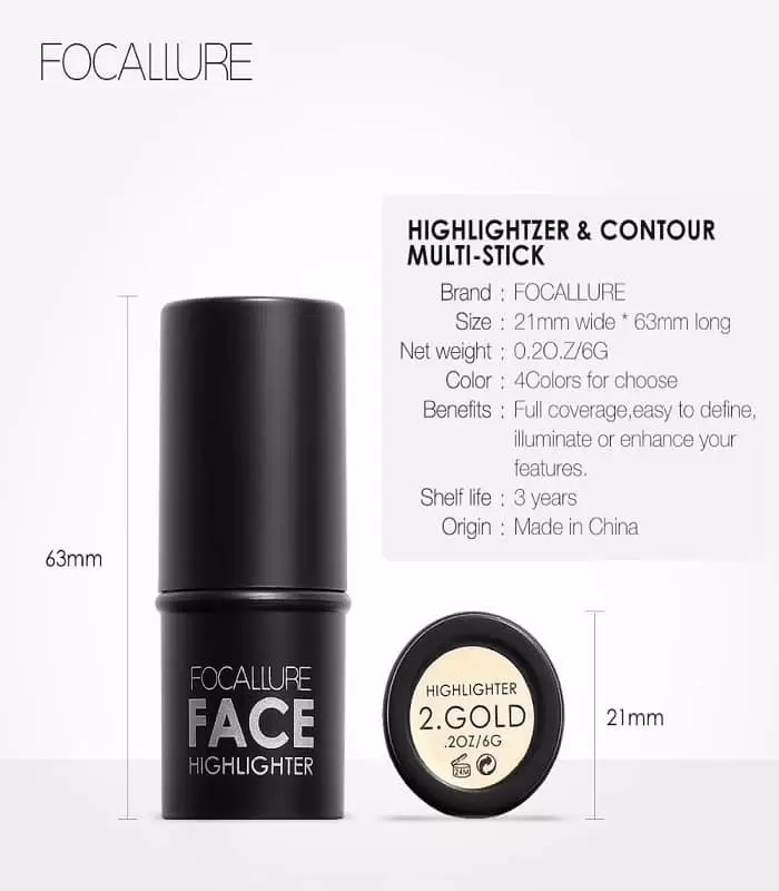 Focallure Highlighter &Amp; Contour Multi Stick - Fa01 Focallure Bling Highlighter Stick All Over Shimmer Highlighting Powder Creamy Texture Water Proof Silver Shimmer Light