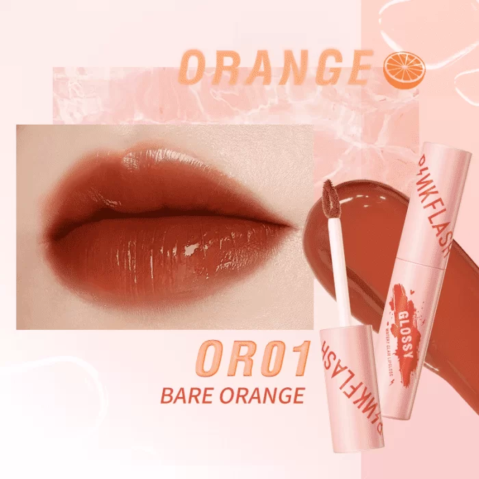 pink flash watery glam lip gloss l09 - or01 bare orange