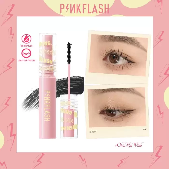 Pink Flash Lengthening Waterproof Micro Brush Mascara - E10. Pink Flash Waterproof Mascara is a limitless Eyelash Fiber-filled Mascara
